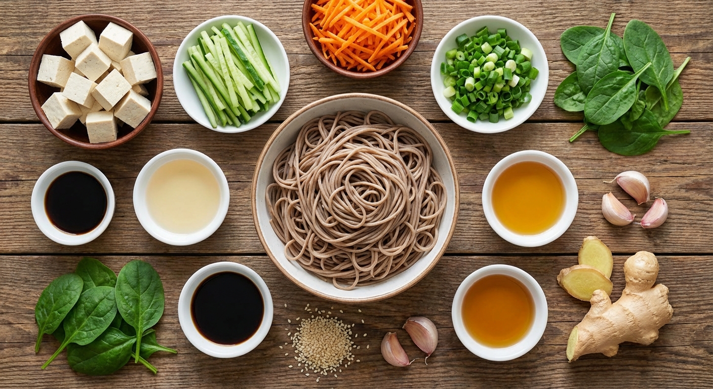 Соба-боул с имбирно-кунжутным тофу 🥢