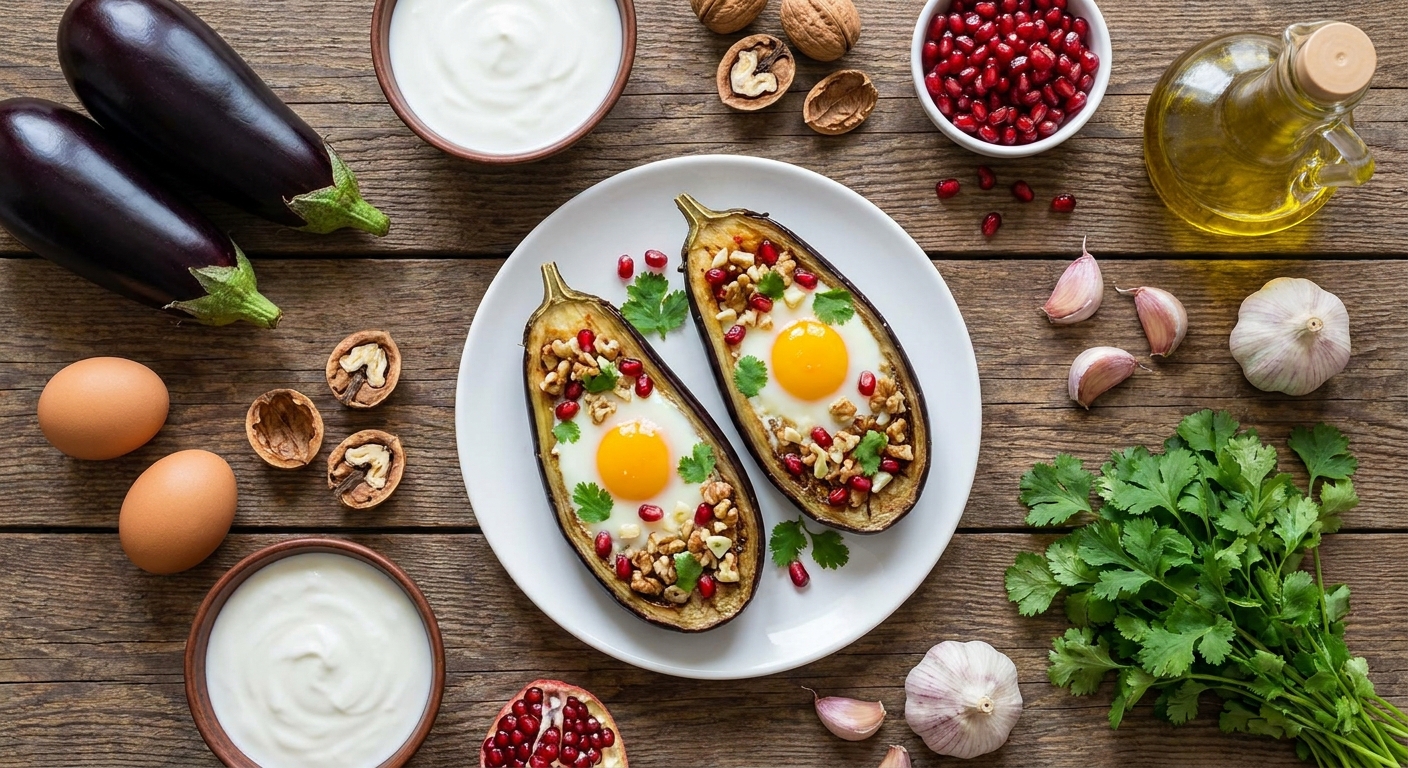 Утренние баклажанные лодочки с яйцом и орехами 🍆🥚