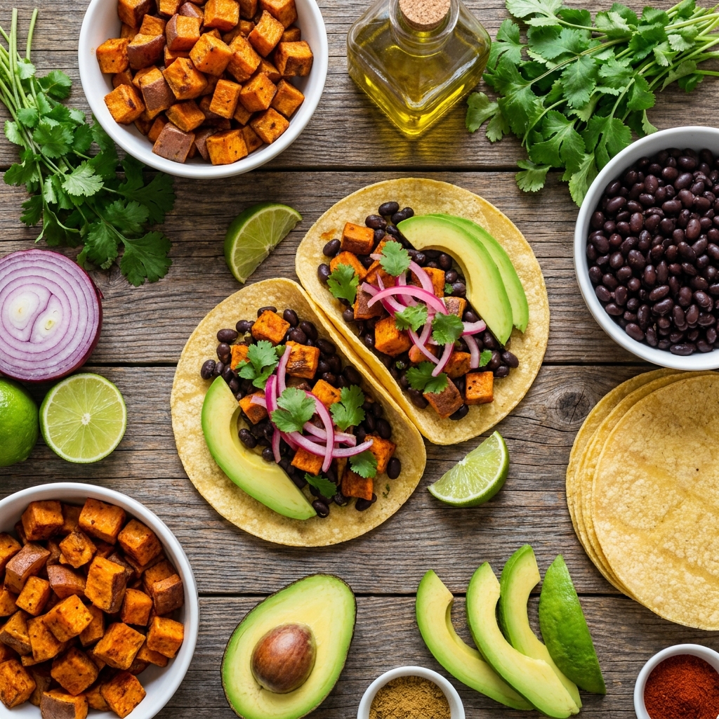 Такос с бататом и чёрной фасолью 🌮🥑