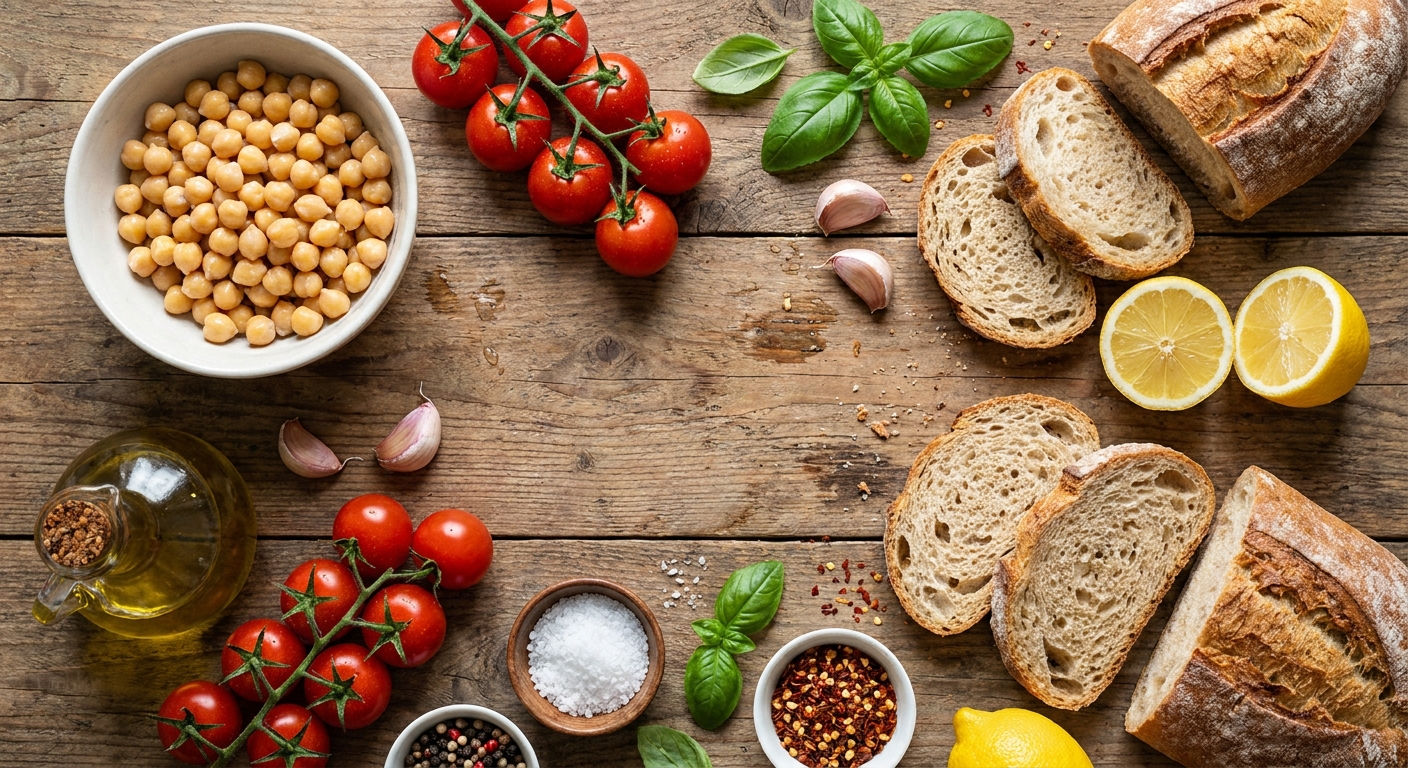 Хрустящий тост с нутовым кремом и запечёнными томатами 🥖🍅