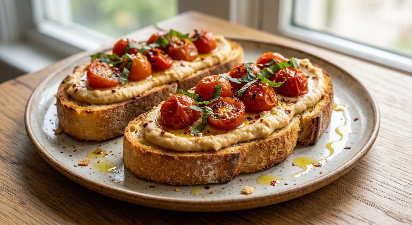 Хрустящий тост с нутовым кремом и запечёнными томатами 🥖🍅 — фото 2