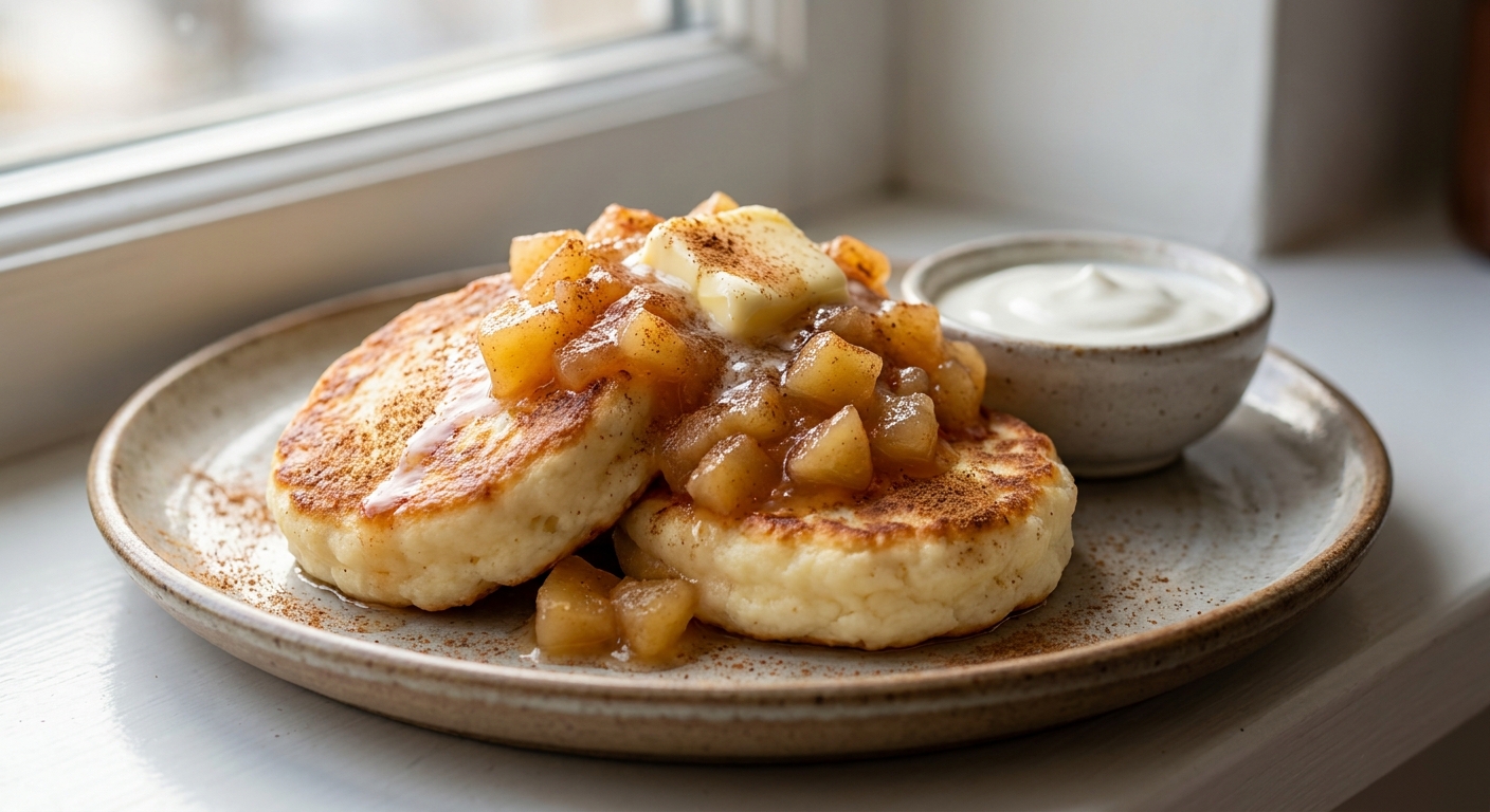 Пышные творожные сырники с тёплым яблочным соусом 🥞🍎 — фото 2
