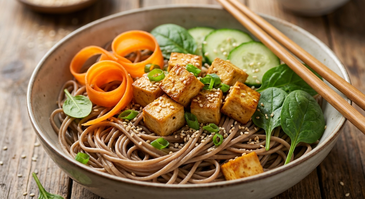 Соба-боул с имбирно-кунжутным тофу 🥢