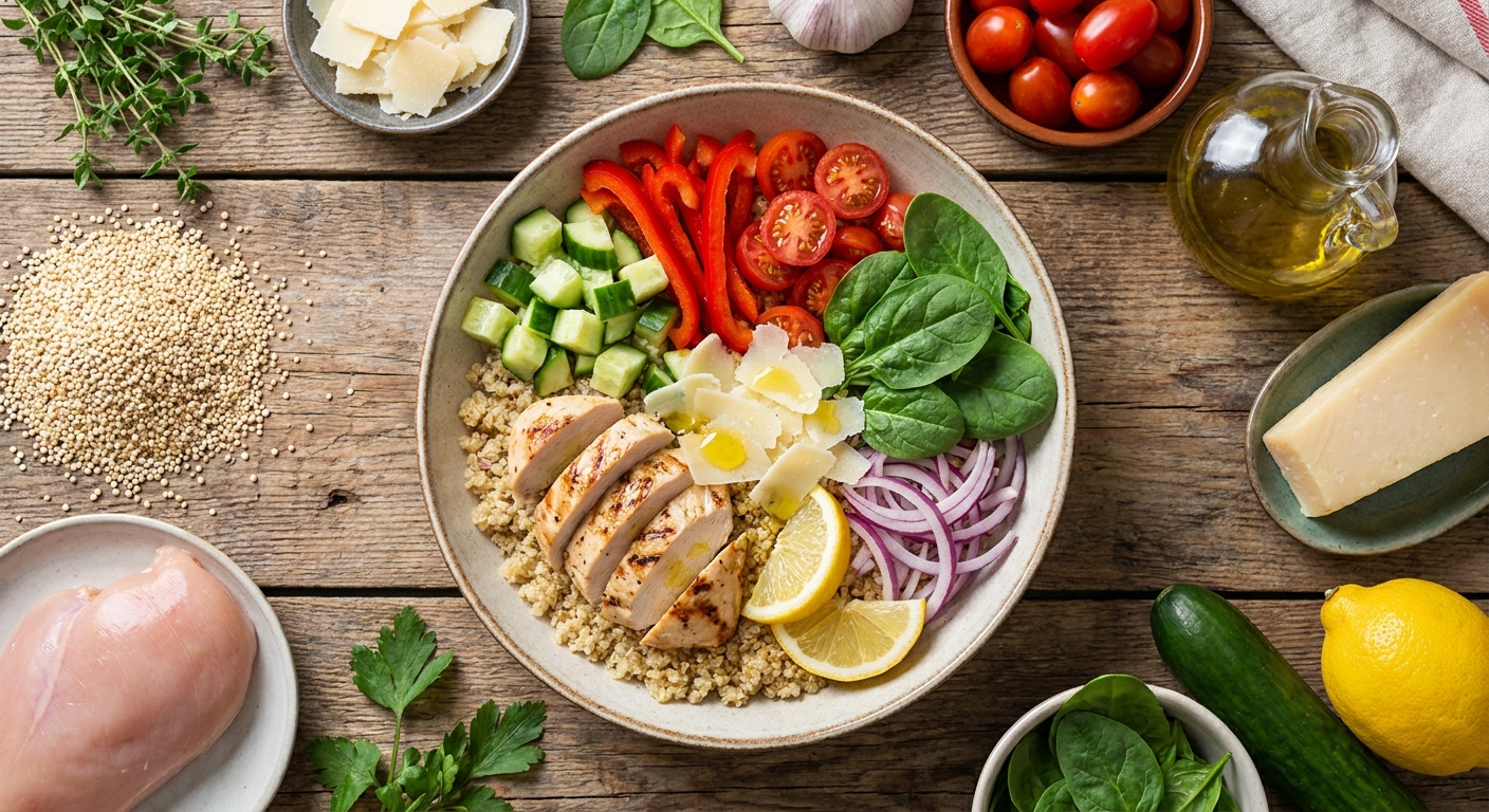 Киноа‑боул с куриным филе и хрустящими овощами 🥗