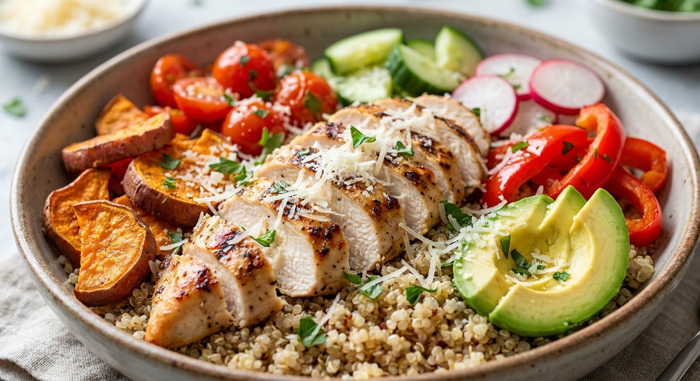 Киноа‑боул с куриным филе и хрустящими овощами 🥗