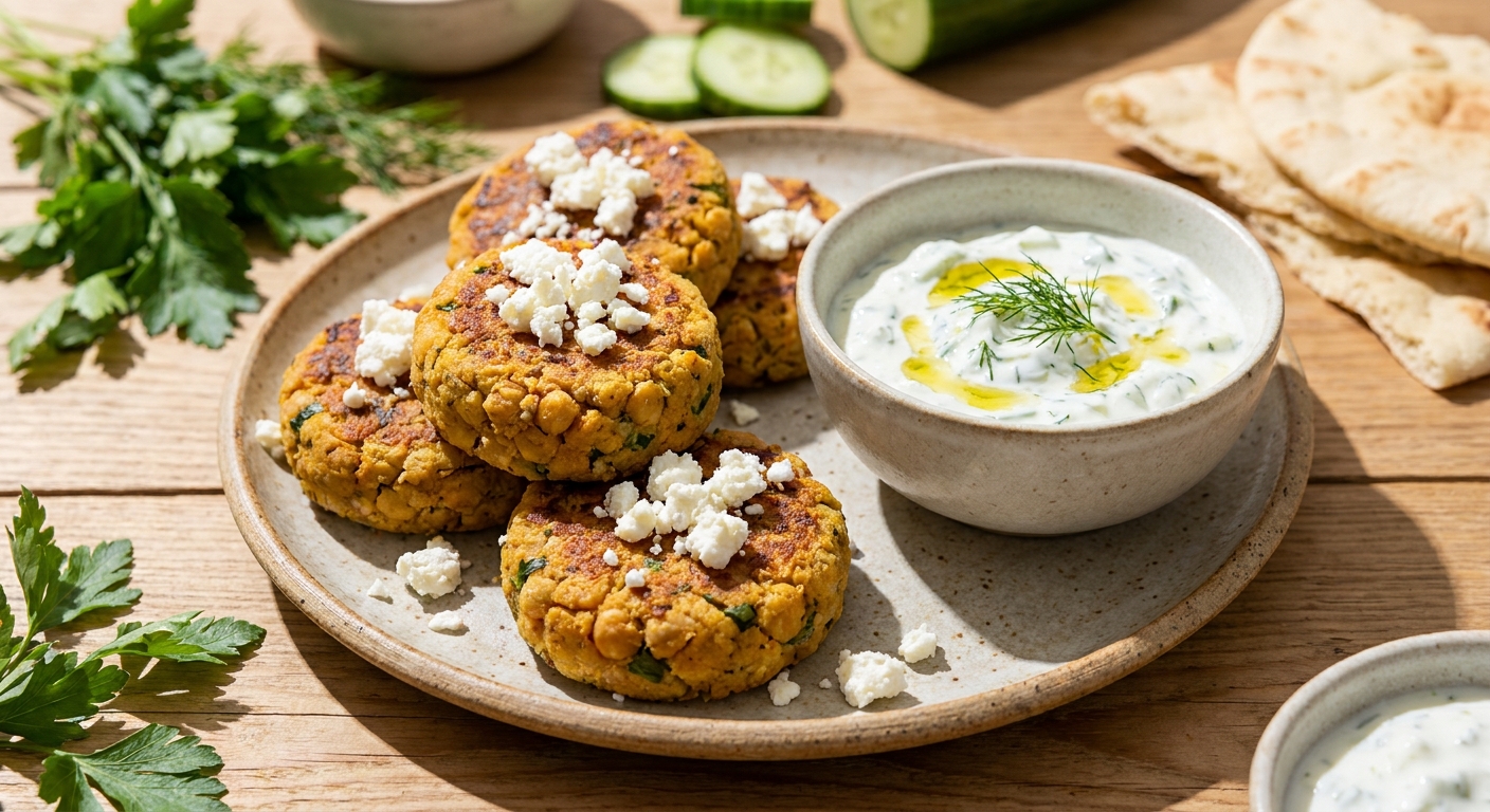 Нутовые крокеты с фетой и йогуртовым дипом 🥙