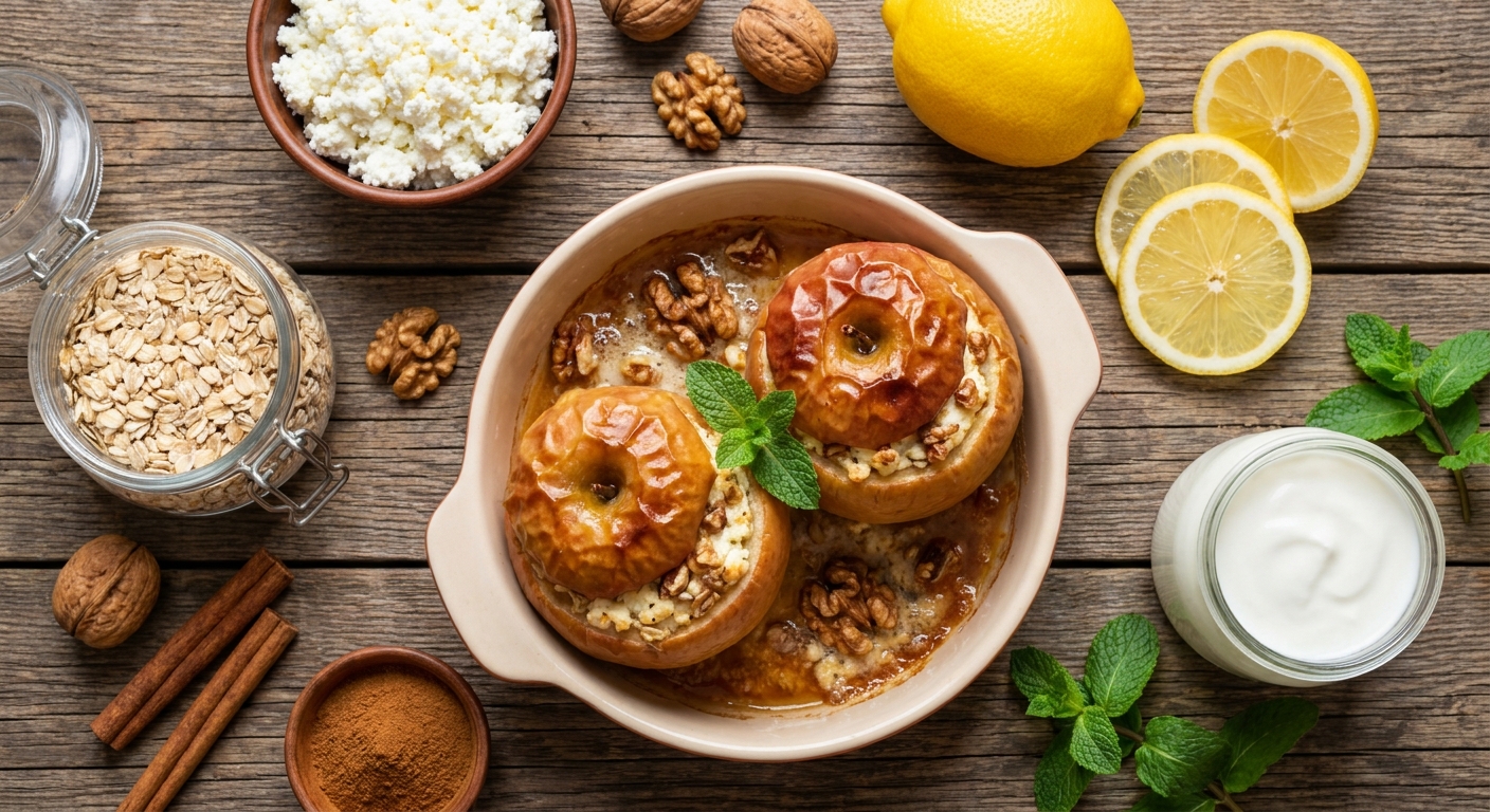 Запечённые яблоки с творожно-овсяной начинкой 🍏