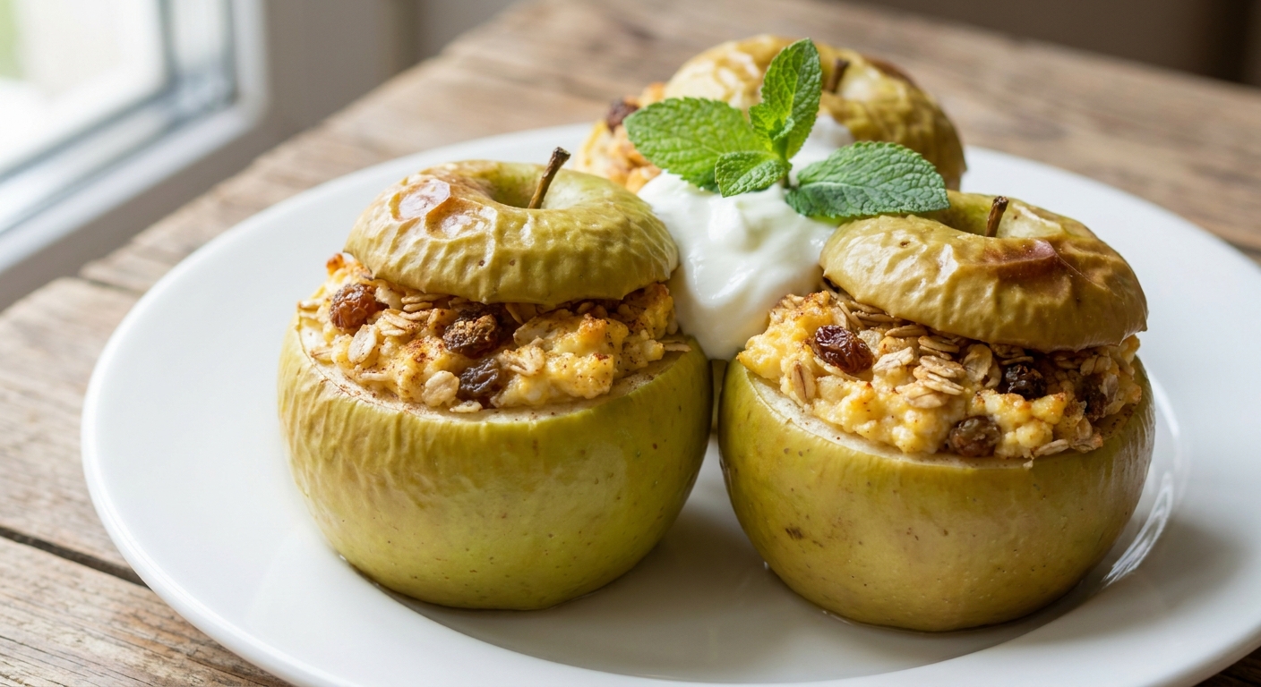 Запечённые яблоки с творожно-овсяной начинкой 🍏