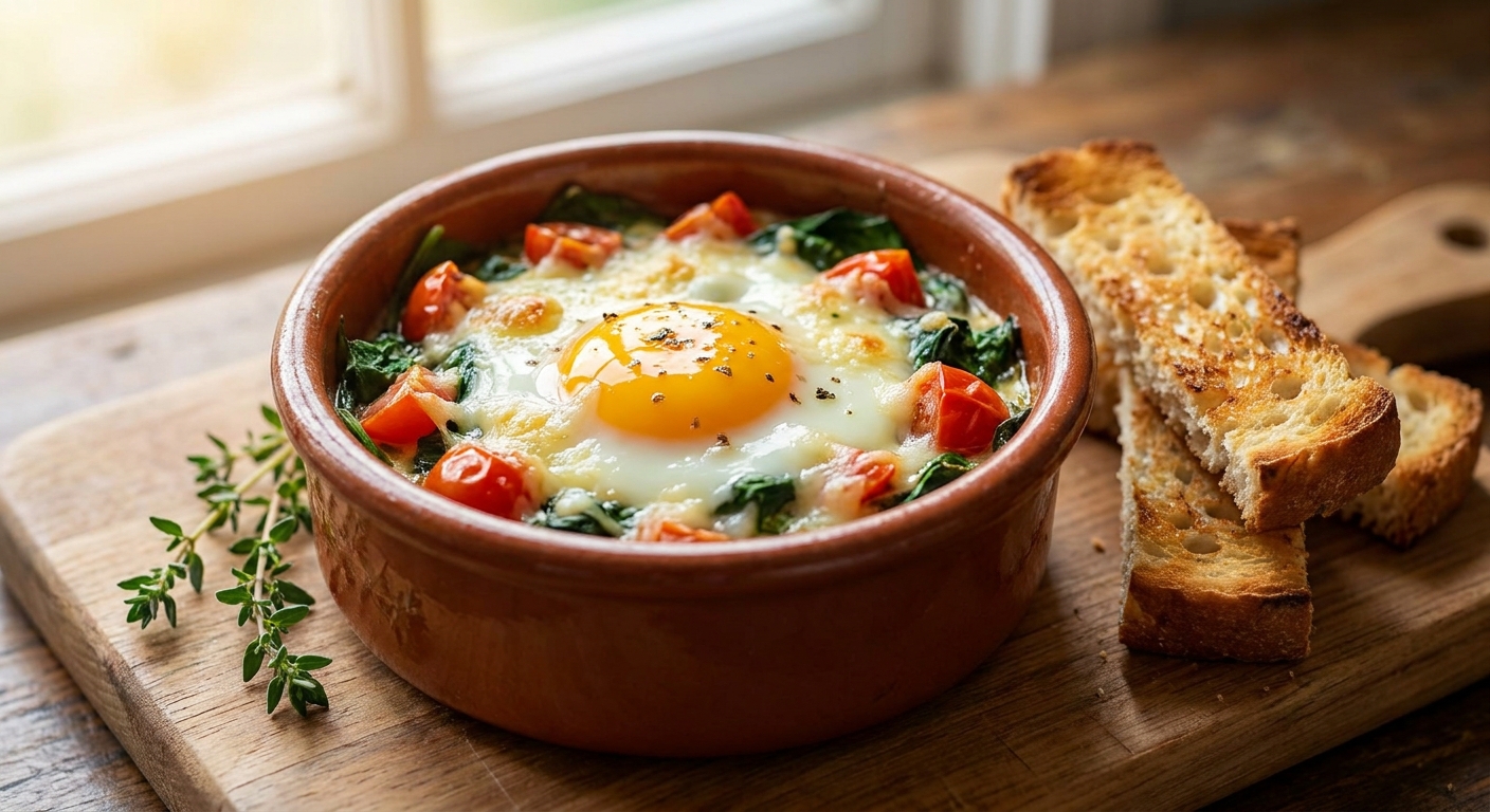 Кокот с яйцом, шпинатом и творогом 🥚🍅
