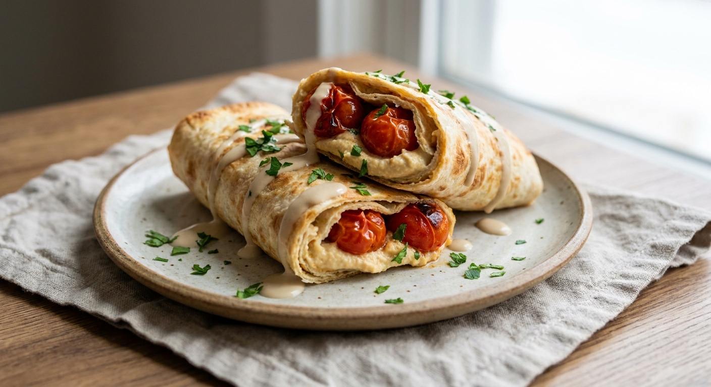 Тёплые лаваш-роллы с хумусом и тахини 🌯