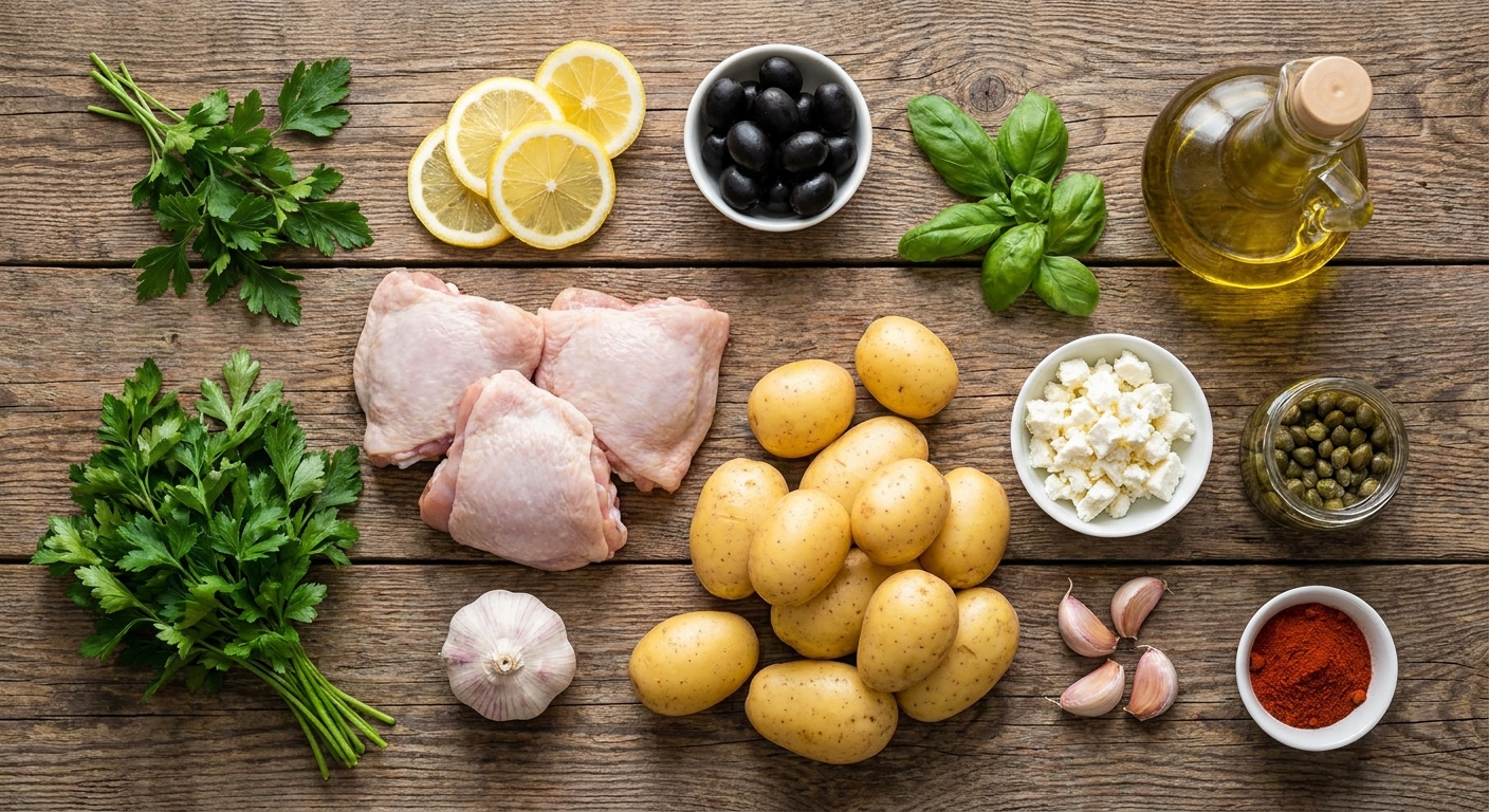 Курица с лимонно‑оливковой сальсой и молодым картофелем 🍋🍗