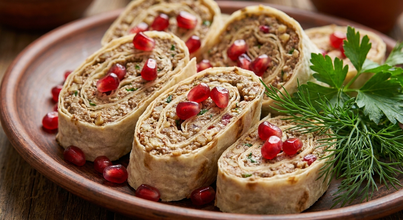 Лаваш‑рулетики с орехом и гранатом 🌯