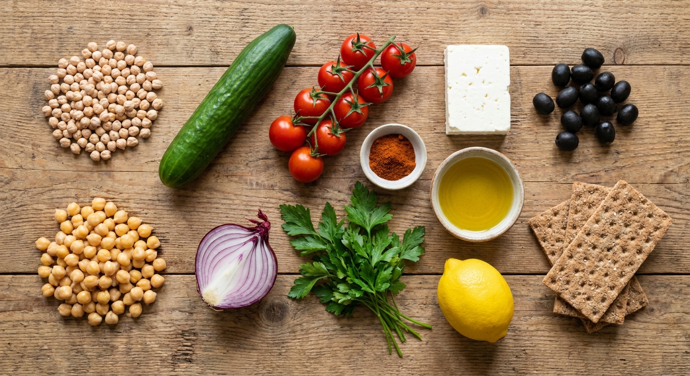 Свежий средиземноморский снэк с нутом и фетой 🥒🍋