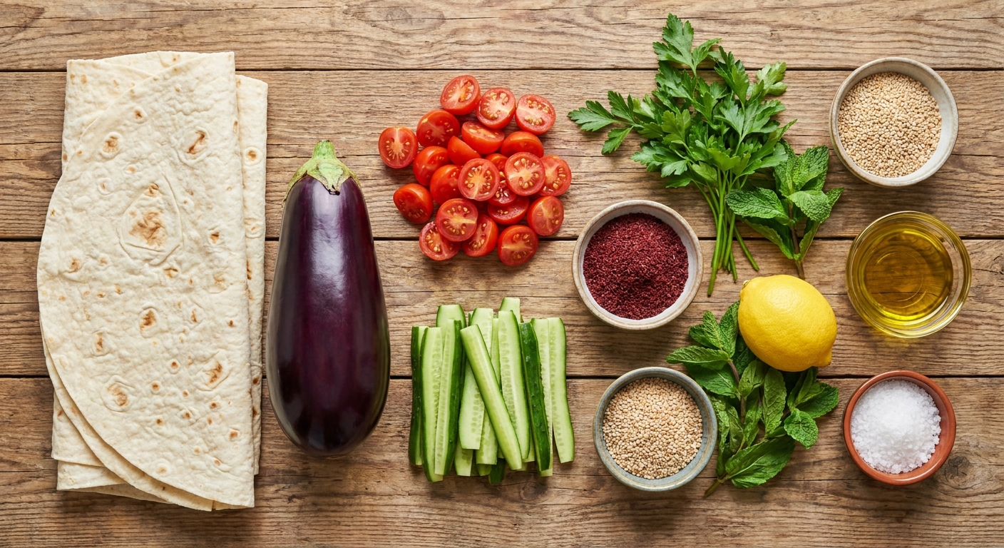 Лавашные роллы с хумусом и пряным баклажаном 🫙🍅