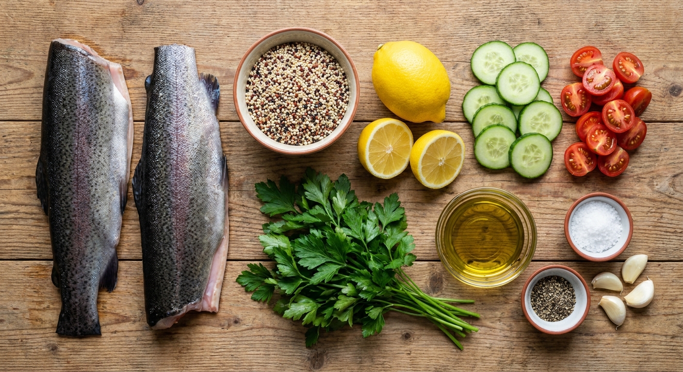 Форель в фольге с лимонно-чесночным киноа 🍋🐟