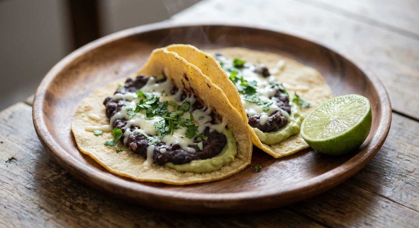 Ночной тако с чёрной фасолью и авокадо 🌮