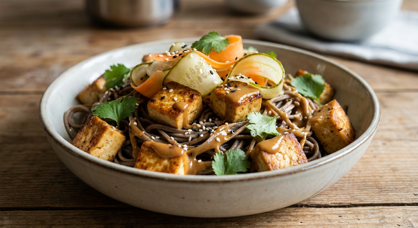 Соба-боул с тёплым кунжутным тофу 🥢