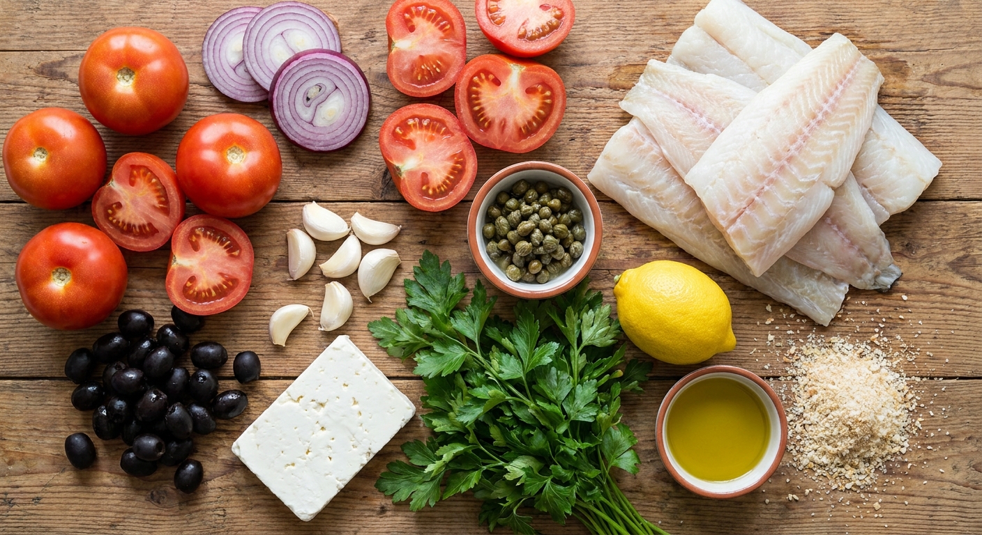 Летняя запечённая треска с томатами и фетой 🐟🍅