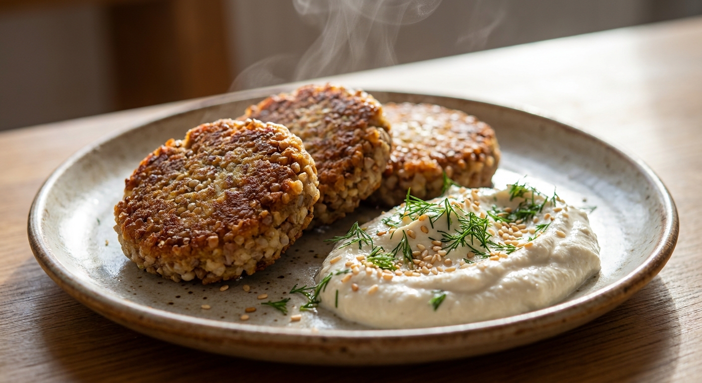 Гречневые котлетки с пряным тофу-кремом 🥞🌿