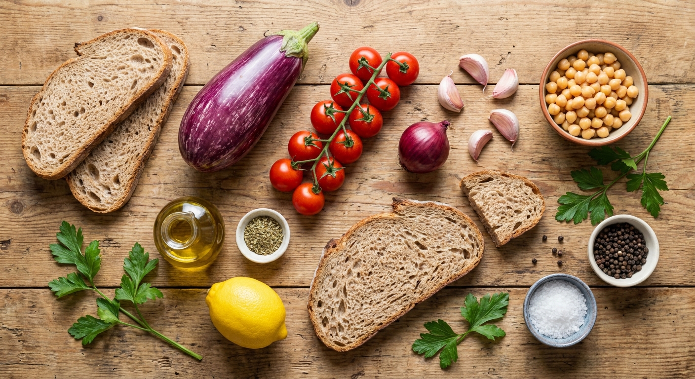 Тосты с хумусом, печёными томатами и баклажаном 🥖🍅