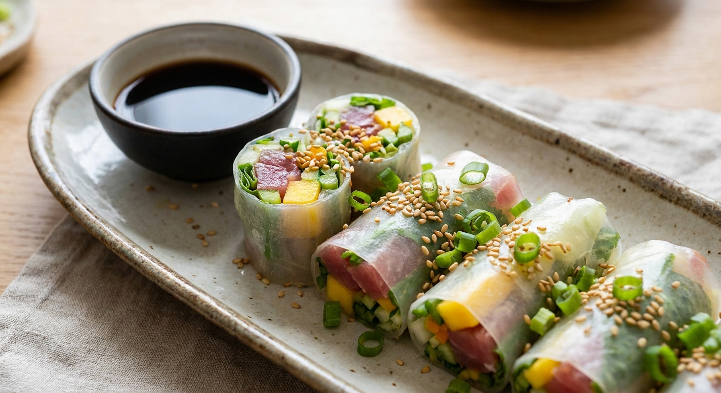 Свежие роллы с тунцом и манго 🥢