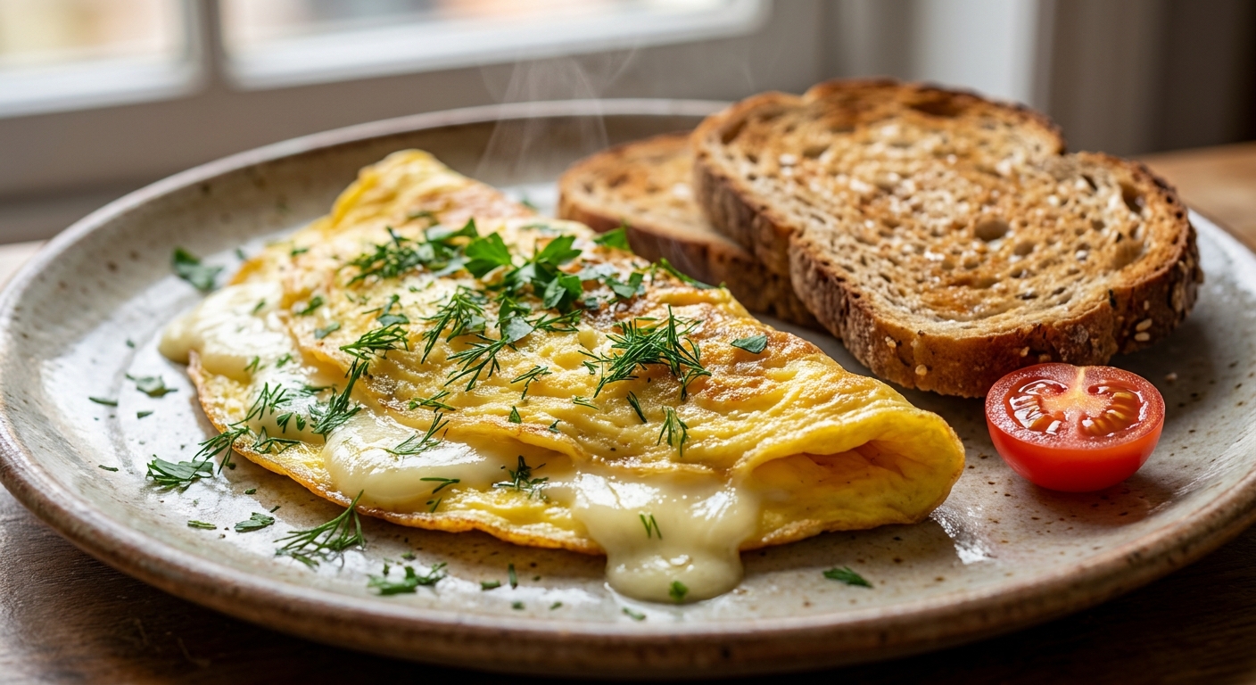 Нежный омлет с бри и свежей зеленью 🥚🌿
