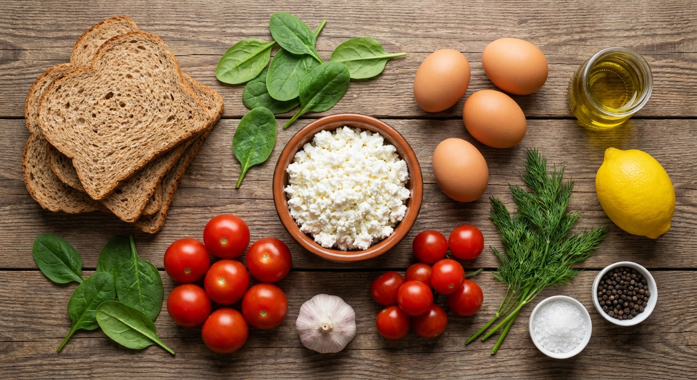 Тосты с творожно‑шпинатной заправкой и пашотами 🥚🍞