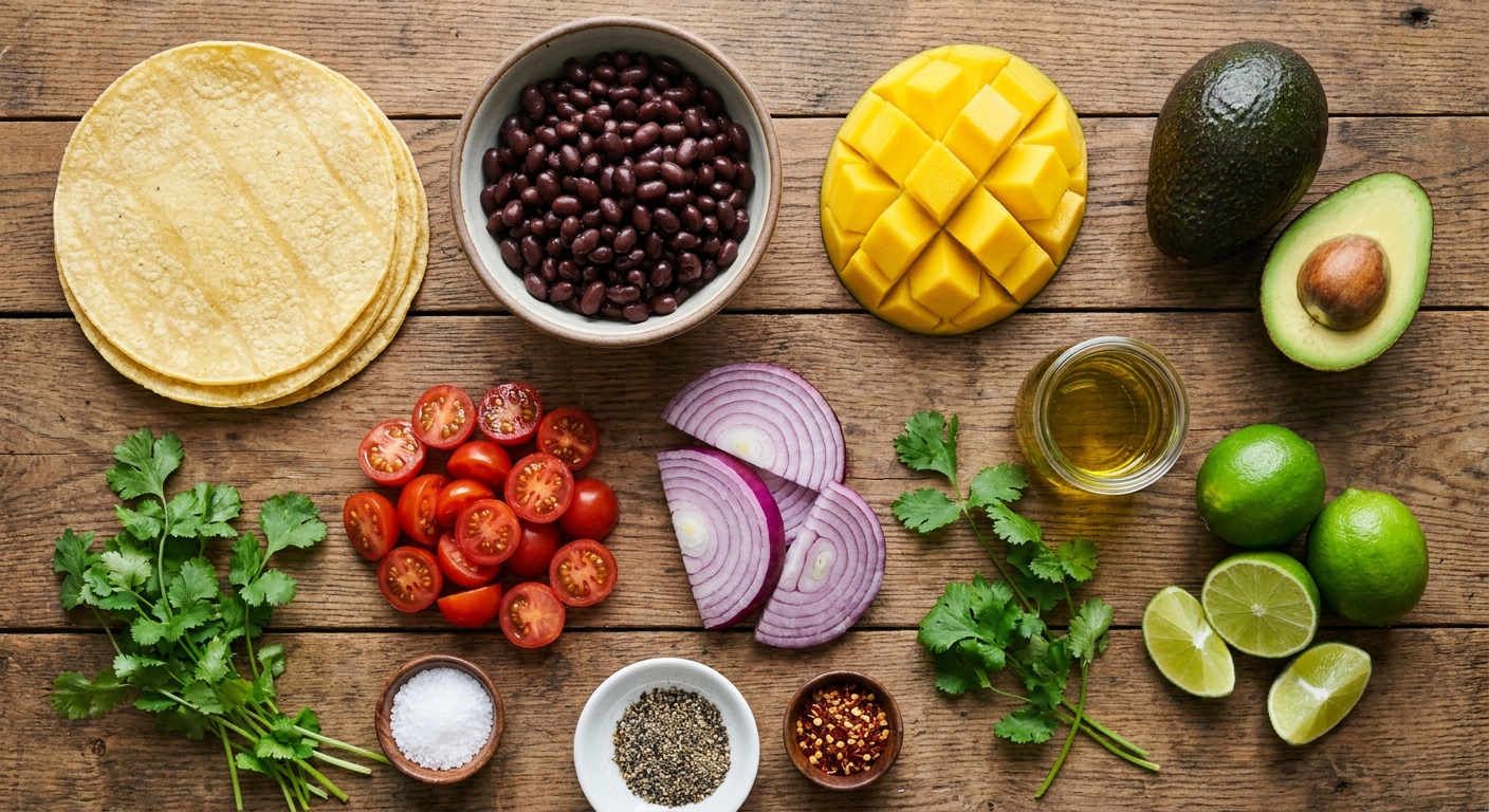 Утренние кукурузные тосты с чёрной фасолью и манго 🌽🥭