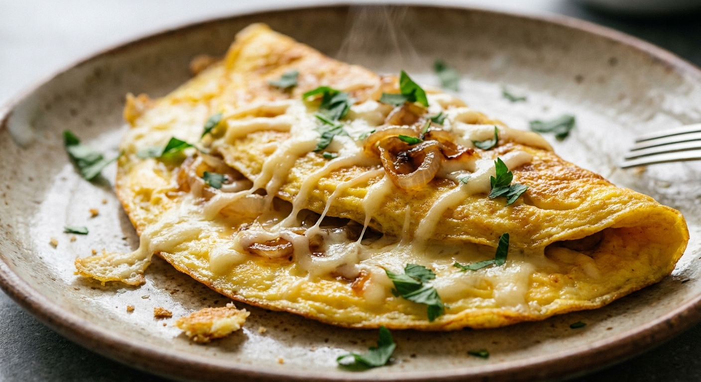 Омлет с сулугуни и хрустящим луком 🌿🧀