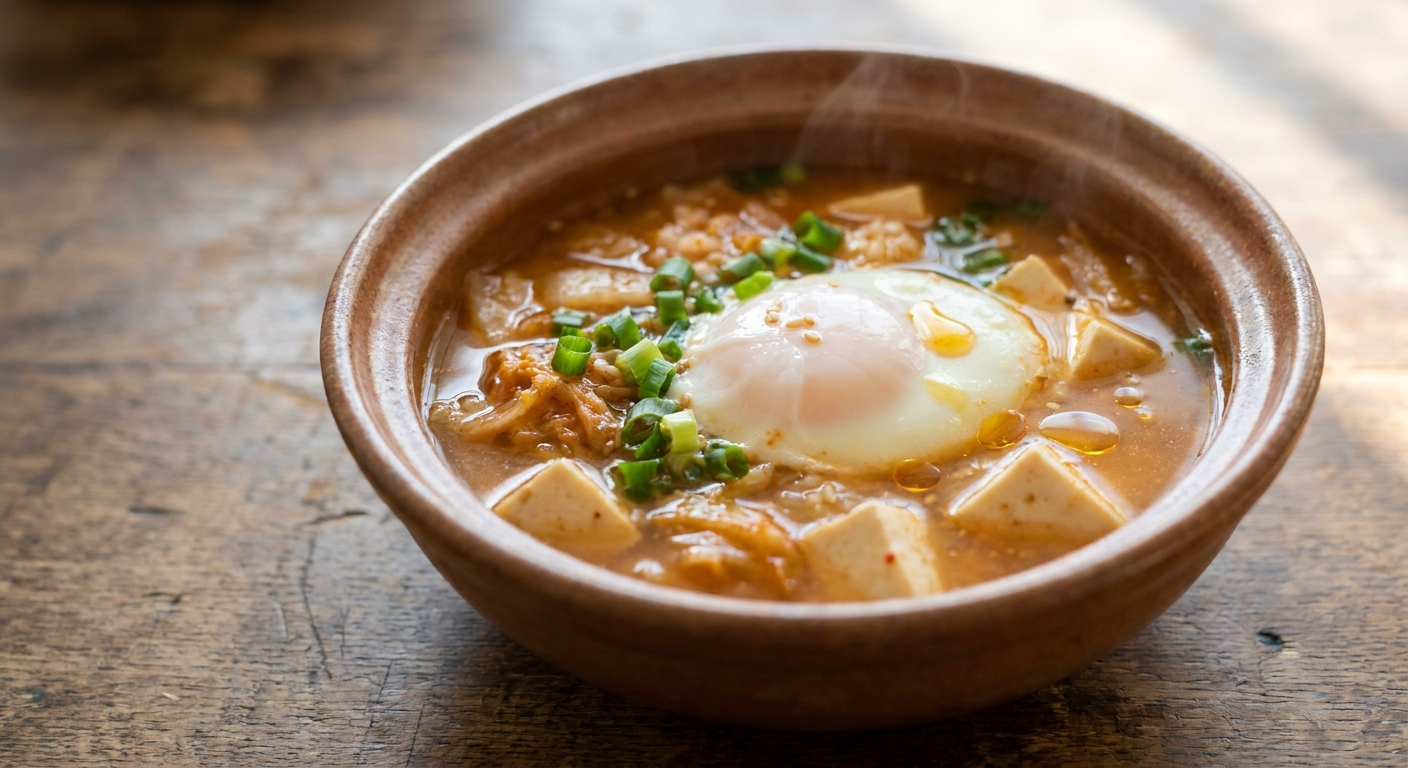 Ночной кимчи-джиге — тёплый рисовый суп с яйцом 🍲