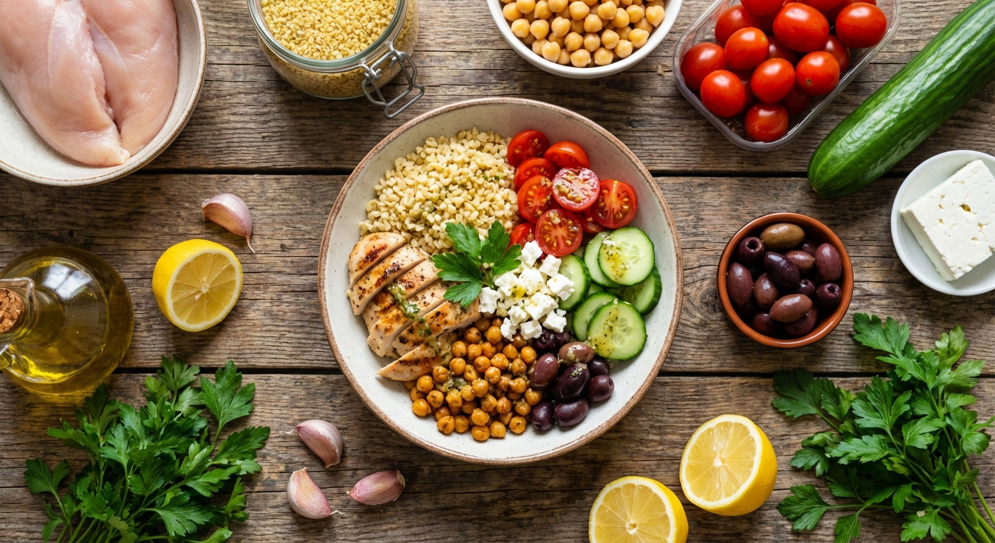 Лимонно‑чесночный боул с курицей и нутом 🥗🍋