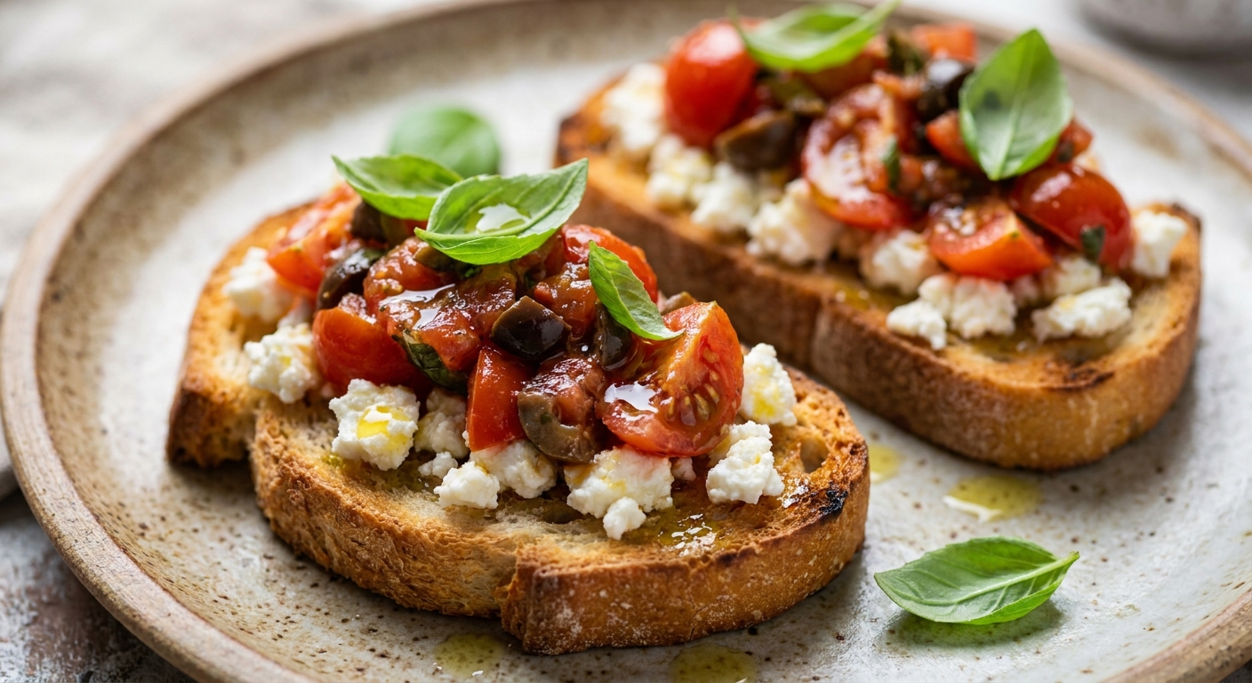 Брускетты с брынзой и томатно-оливковой сальсой 🥖🍅