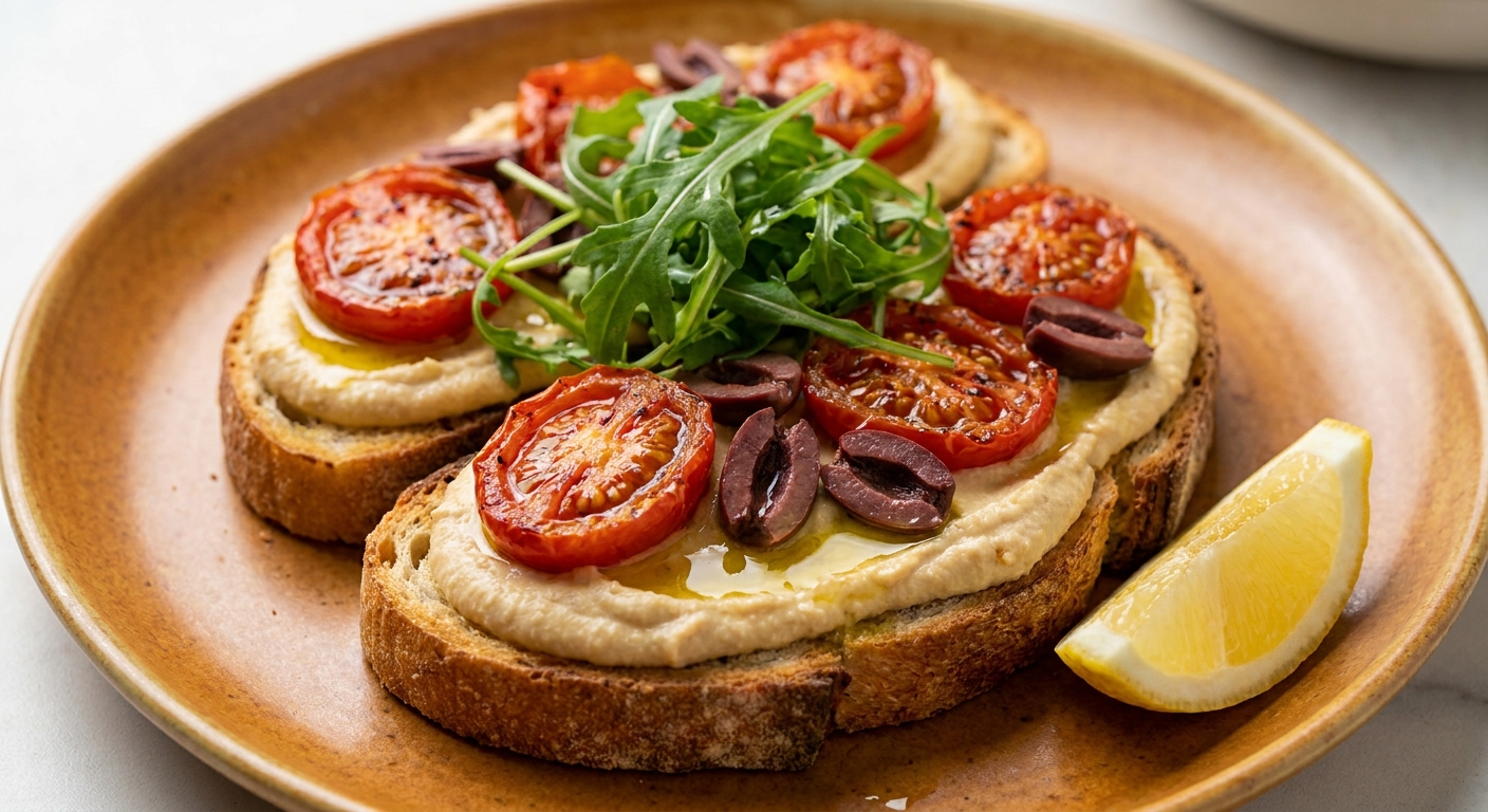 Тосты с тёплым хумусом и запечёнными томатами 🍅🥖 — фото 2