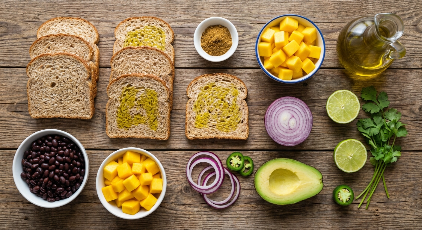Ацтекские тосты с чёрной фасолью и манго 🥑🌶️