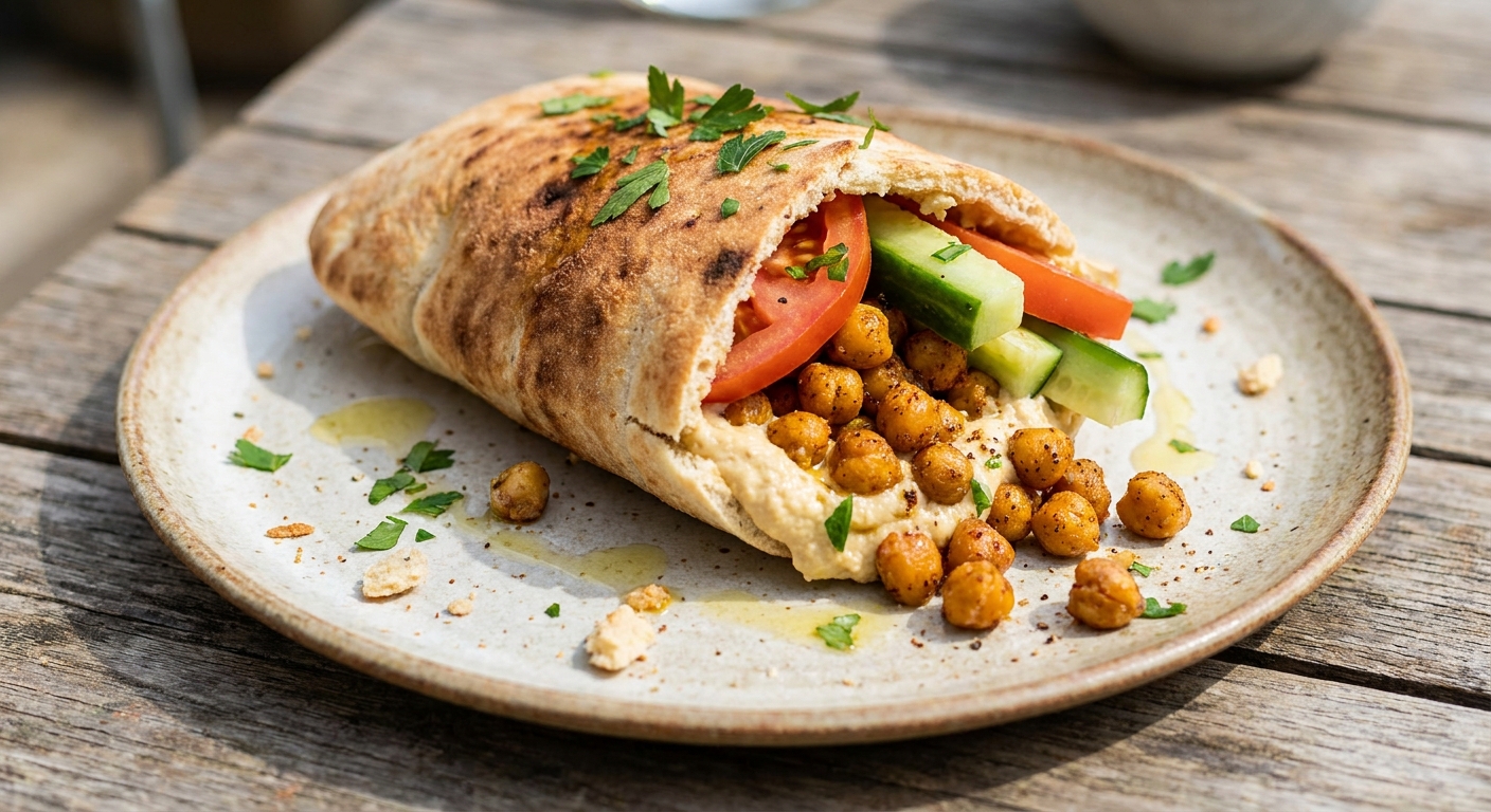 Тёплые пита-роллы с хумусом и пряным нутом 🌯