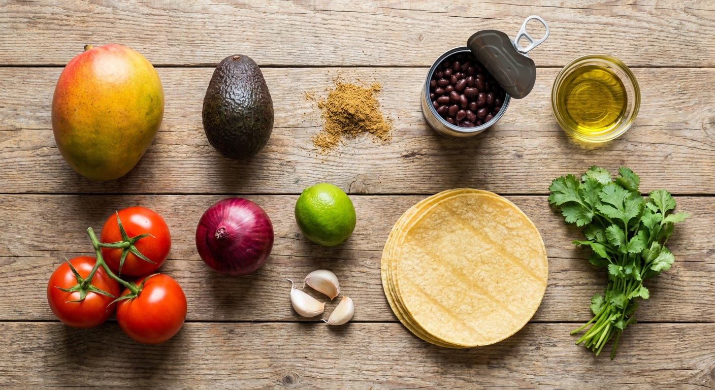 Тако с тёплой чёрной фасолью и манго 🌮🥭