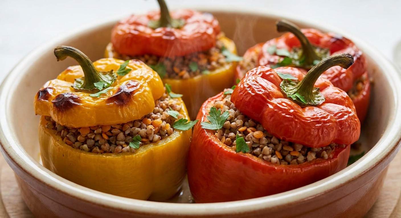 Перцы, фаршированные гречкой и красной чечевицей 🌶️