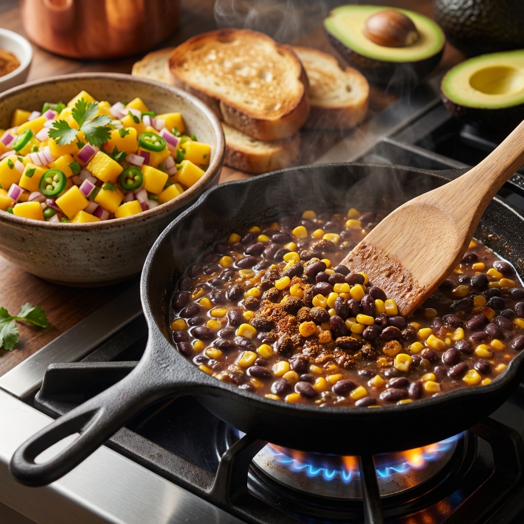 Ацтекские тосты с чёрной фасолью и манго 🥑🌶️ — фото 2