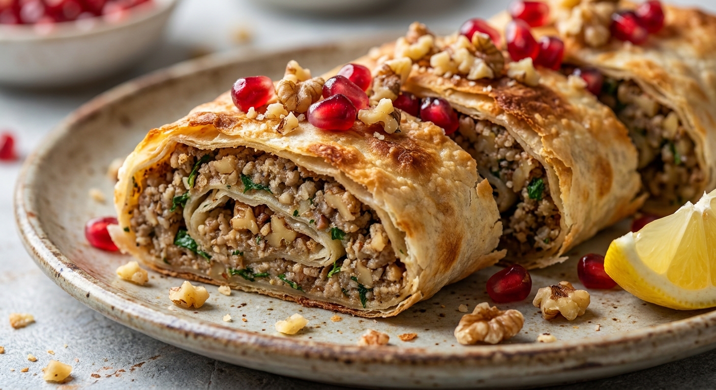 Лахмаджун по‑кавказски: ореховый рулет на лаваше 🌯