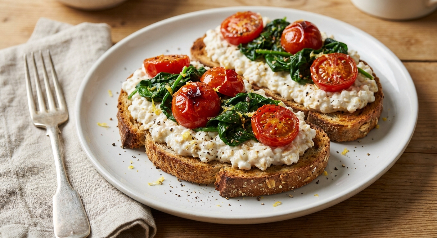 Творожно-овсяный тост с томатами и шпинатом 🥪🍅