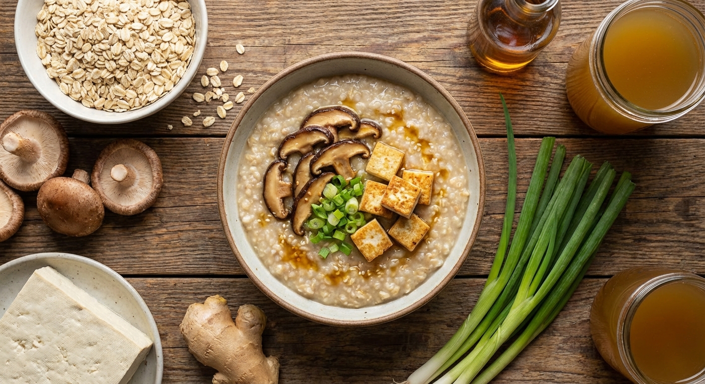 Утренний овсяный конжи с шиитаке и тофу 🥣
