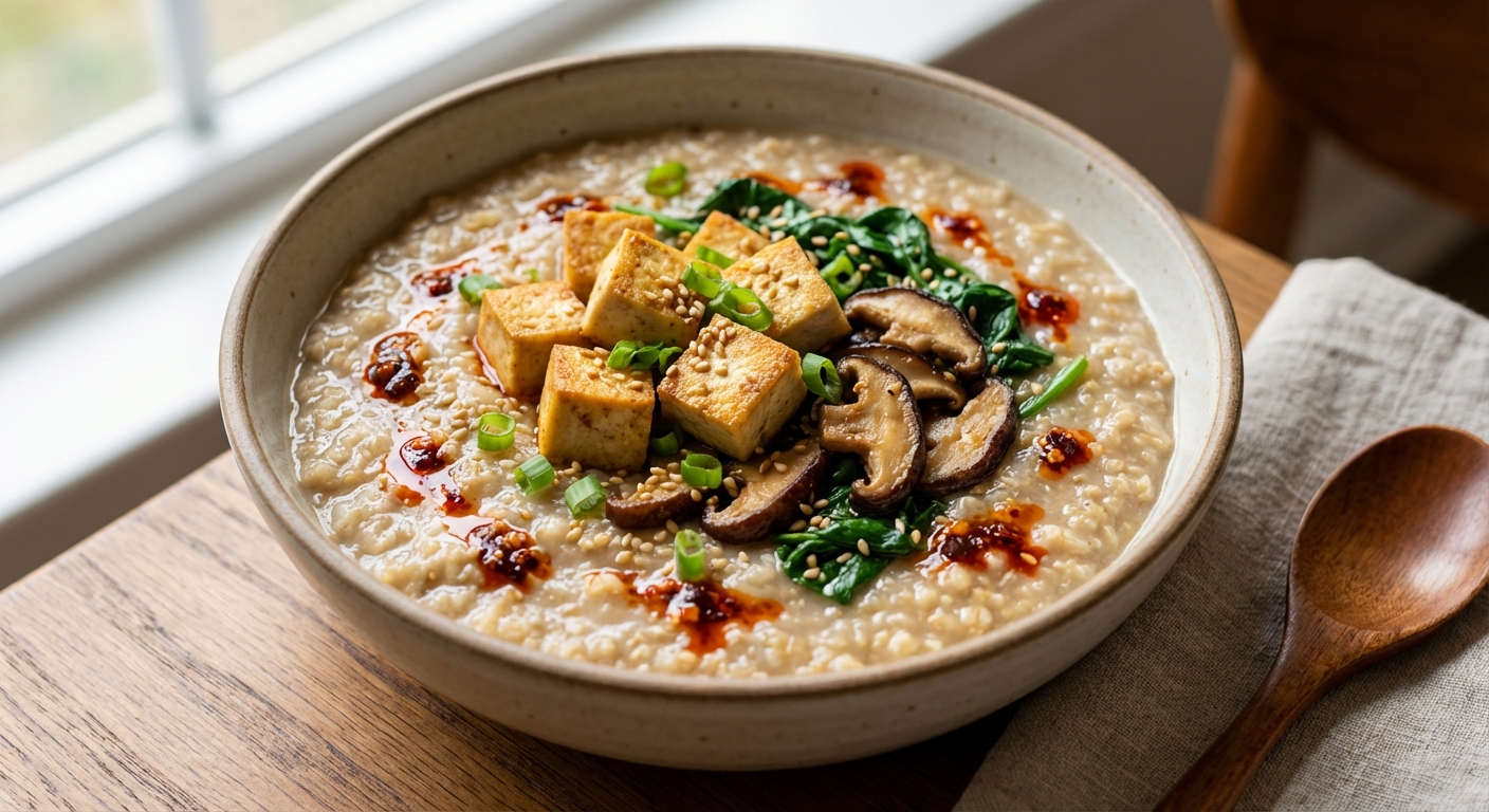 Утренний овсяный конжи с шиитаке и тофу 🥣 — фото 3