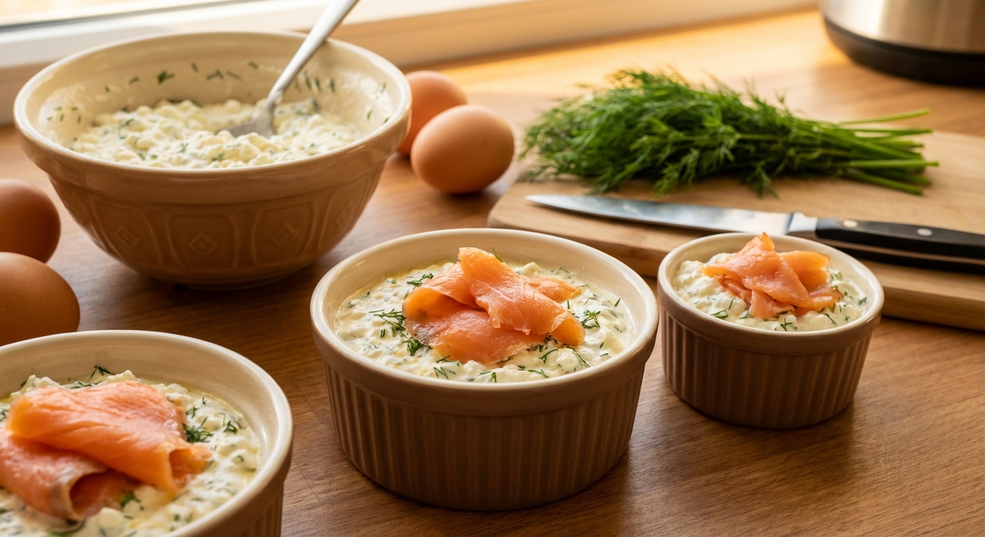 Творожно‑яичный кокот с укропом и красной рыбой 🥚🌿 — фото 2