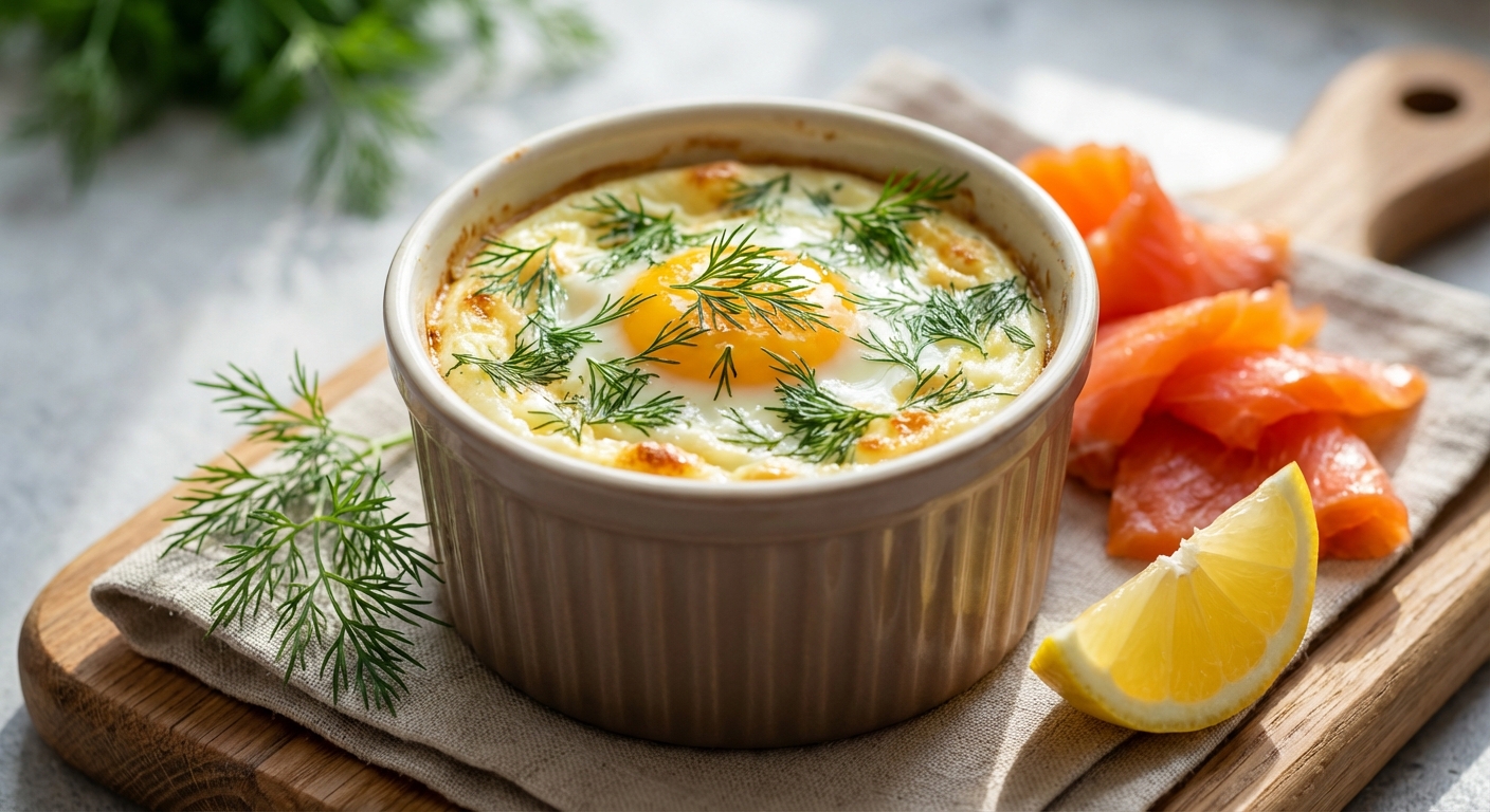 Творожно‑яичный кокот с укропом и красной рыбой 🥚🌿 — фото 3