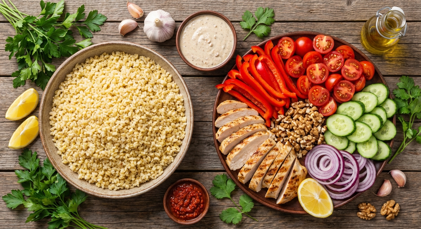 Кавказский булгур-боул с орехово-чесночным соусом 🥗🇬🇪