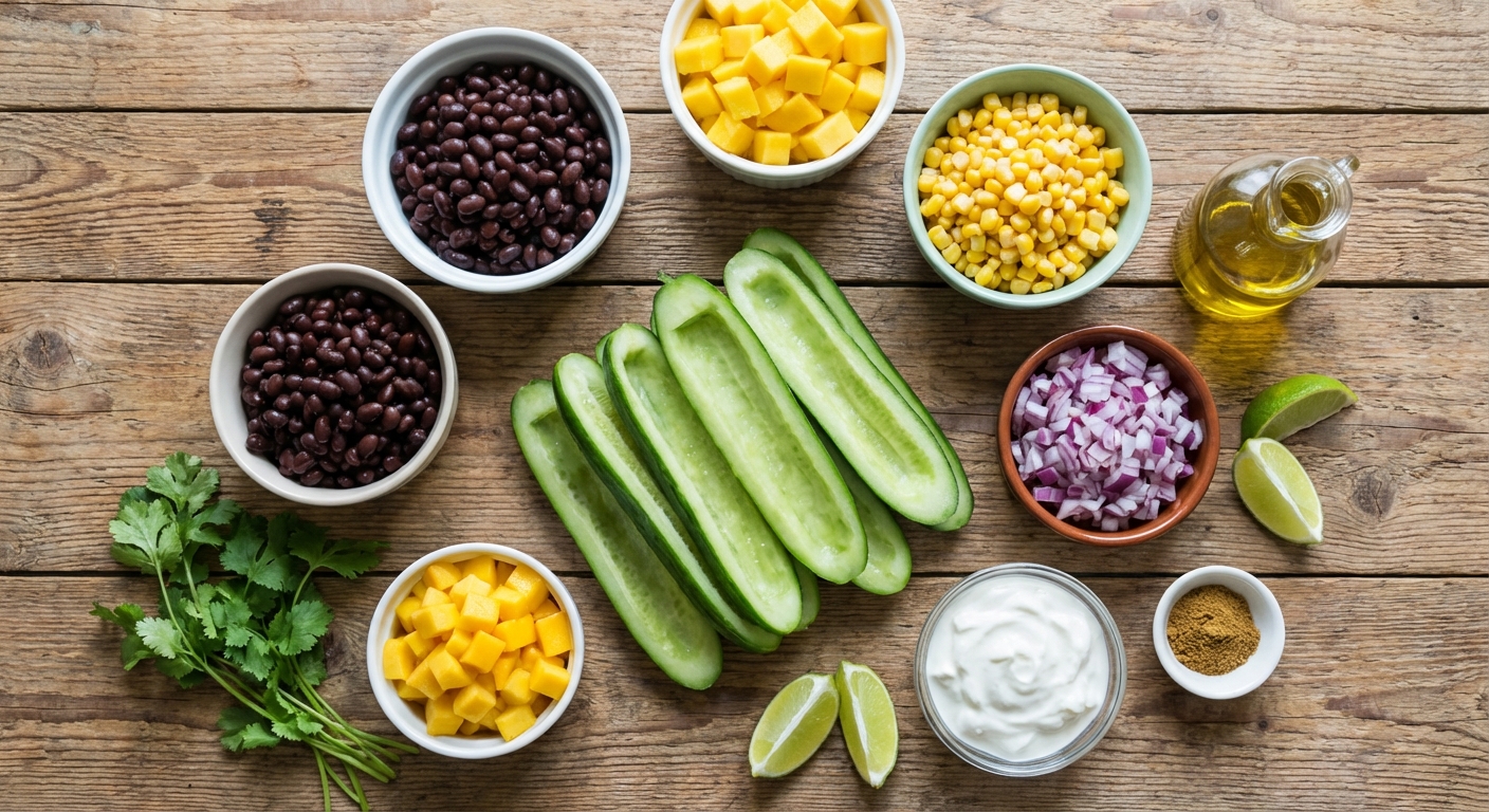 Огуречные лодочки с мангово‑фасолевым салсом 🥒🥭