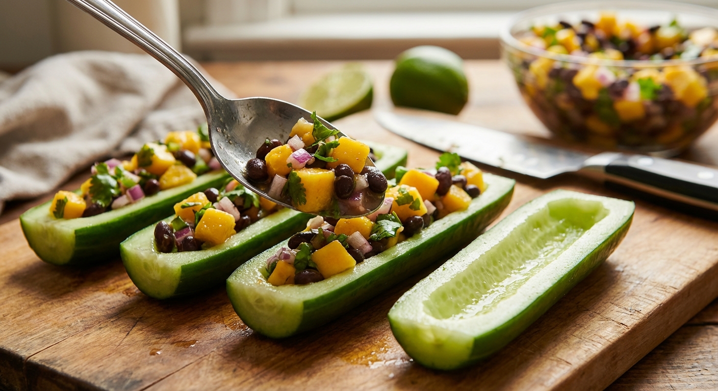 Огуречные лодочки с мангово‑фасолевым салсом 🥒🥭 — фото 2