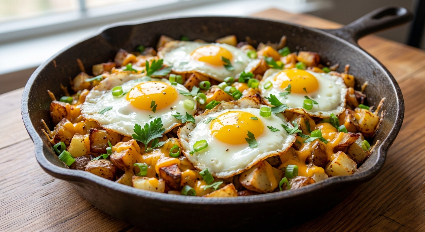 Деревенский хэш с сыром и солнечными яйцами 🍳🥔 — фото 3