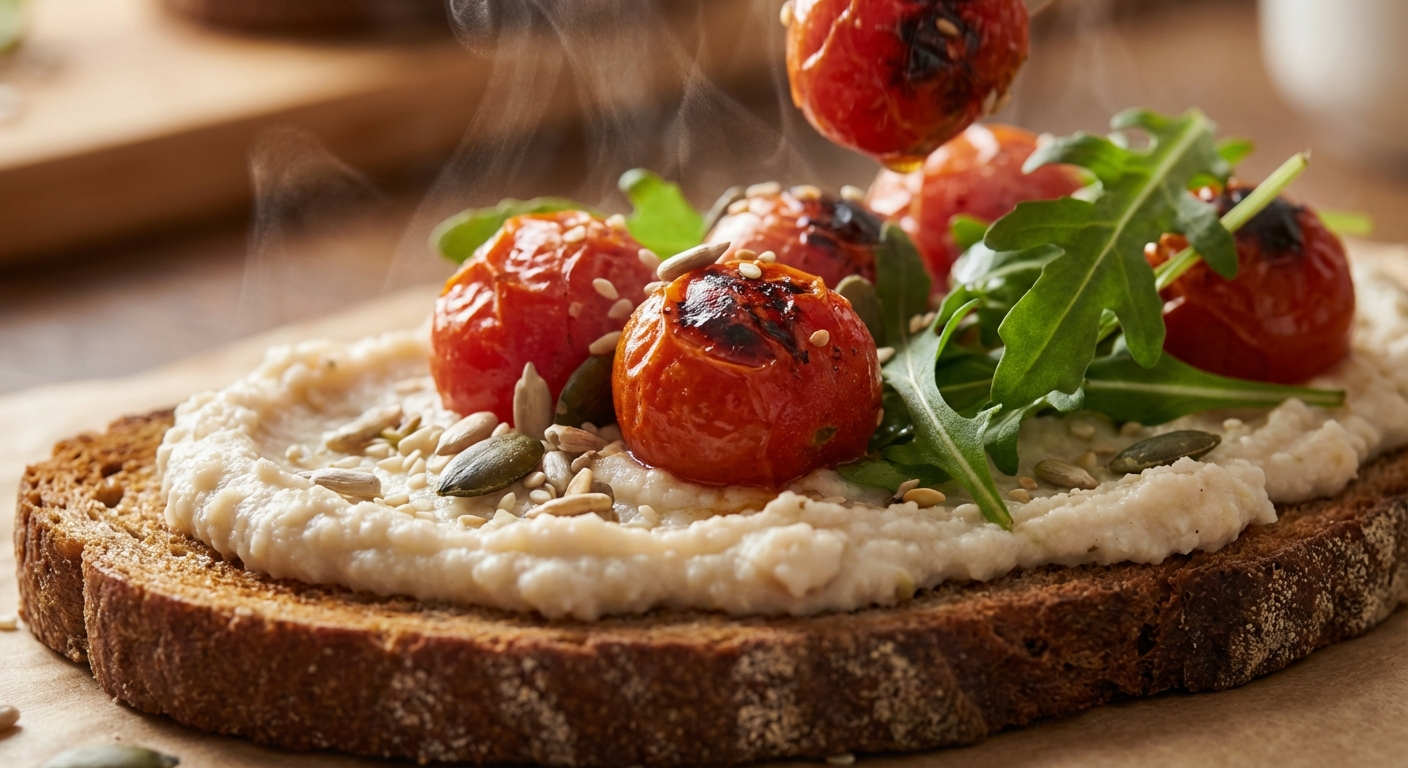 Ржаные тосты с кремом из белой фасоли и печёными томатами 🥖🍅 — фото 2