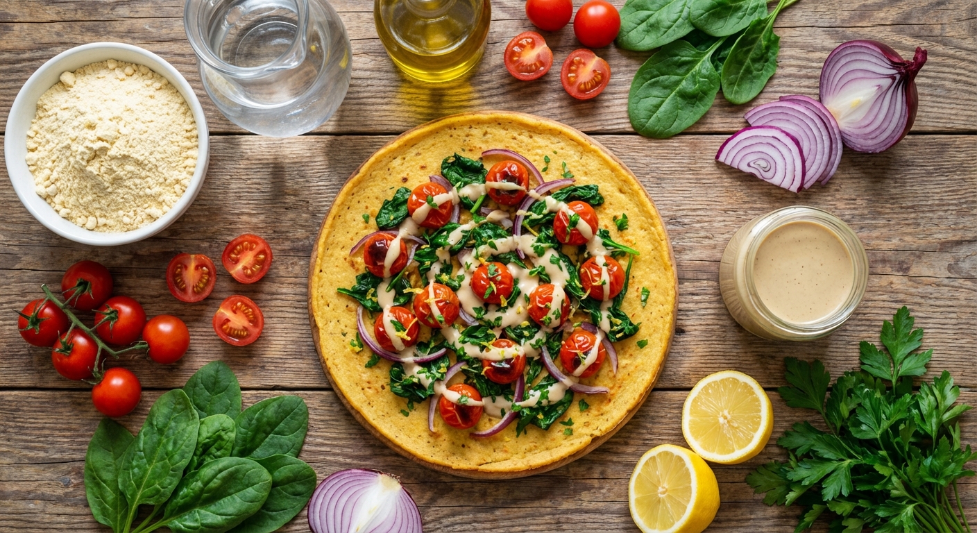 Нутовый скок с томатами и тахини 🥞🍅